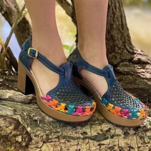 Hollow Out Wedge Buckle Sandals for Women with Low-Cut Design