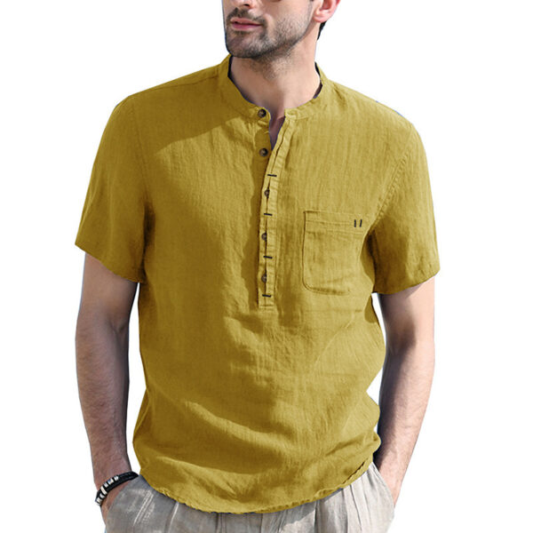 Men's Fashionable Short Sleeved Linen Shirt - Image 6