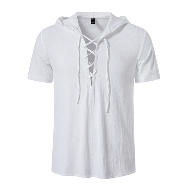 Stay Cool and Stylish with our Men's Short-Sleeved Hooded Cotton Shirt - Image 5