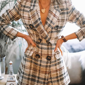 Double-breasted Plaid Woolen Coat for Women