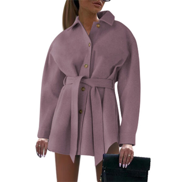 Women's Buttoned V-neck Lace Woolen Coat - Image 3