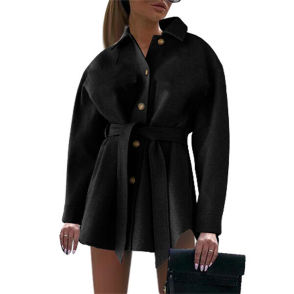 Women's Buttoned V-neck Lace Woolen Coat - Image 2