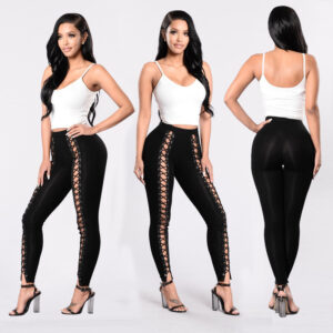 Slim Fit Leggings with Stylish Eyelet Straps for Women