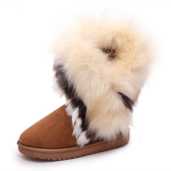 Women's Tassel Snow Boots with Faux Rabbit Fur - Image 5