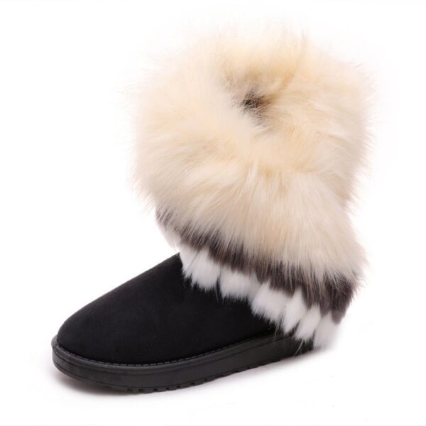 Women's Tassel Snow Boots with Faux Rabbit Fur - Image 2
