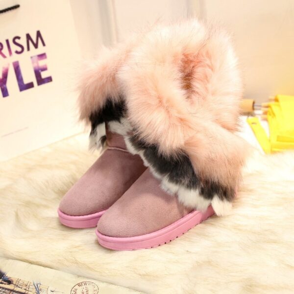 Women's Tassel Snow Boots with Faux Rabbit Fur - Image 3
