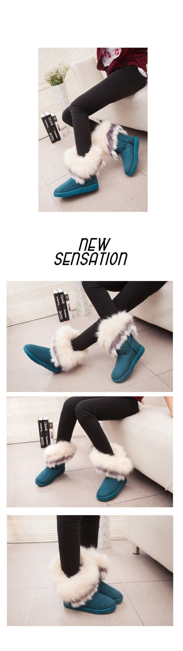 Women's Tassel Snow Boots with Faux Rabbit Fur - Image 6