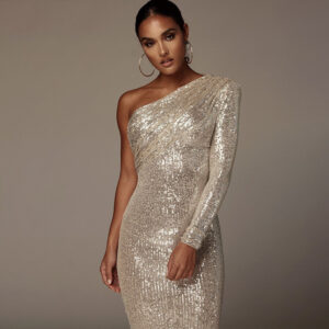 Women’s One Shoulder Sequined Evening Dress