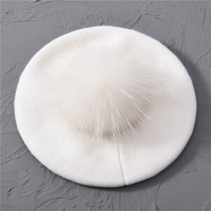 Cozy Women’s Wool Beret with Fur Pom Pom