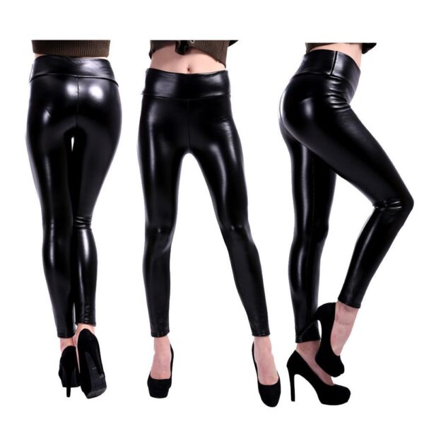 Women's Stylish PU Leather Shaper Leggings - Image 2