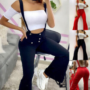 Chic High Waist Flared Pants with Straps for Women