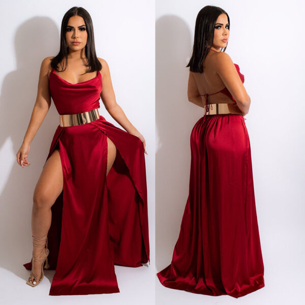 Stylish Sling Backless Split Dress for Women - Image 2