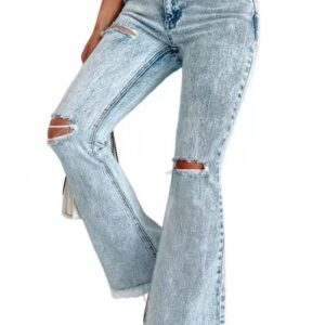Trendy Women’s High Waist Ripped Jeans with a Washed Finish