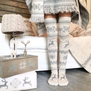 Festive Elk Jacquard Over Knee Christmas Stockings for Women