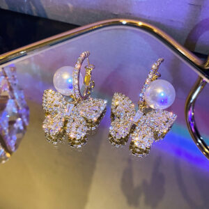 925 Sterling Silver Radiant Butterfly Earrings with Pearl