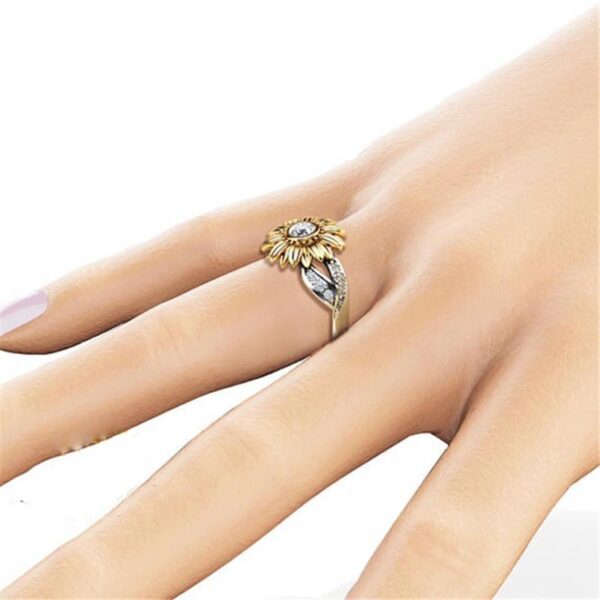 Gold Plated Sunflower Zircon Ring - Image 2