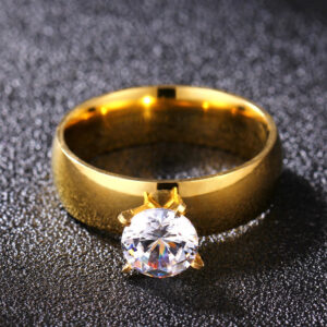 Titanium Steel Rhinestone Couple Ring
