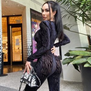 Women’s Long-sleeved Patterned Jumpsuit