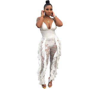 V-neck Lace Jumpsuit with Ruffles