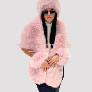 Fur Bucket Hat and Shawl Set for a Trendy Look