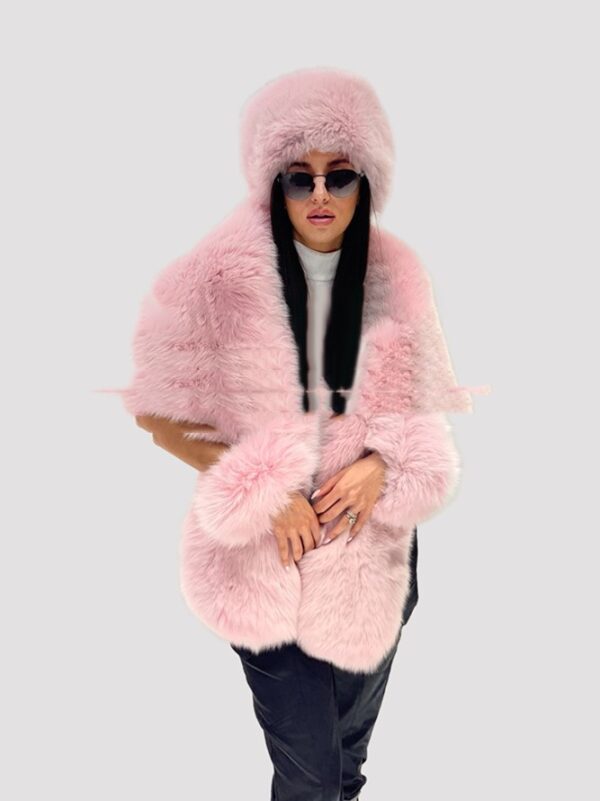 Fur Bucket Hat and Shawl Set for a Trendy Look - Image 2