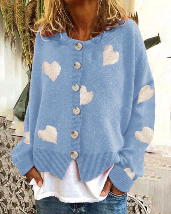 Women's Sweater Cardigan with Lovely Hearts - Image 5