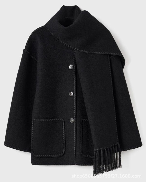 Women's Fashionable Woolen Coat with Scarf Tassel - Image 10