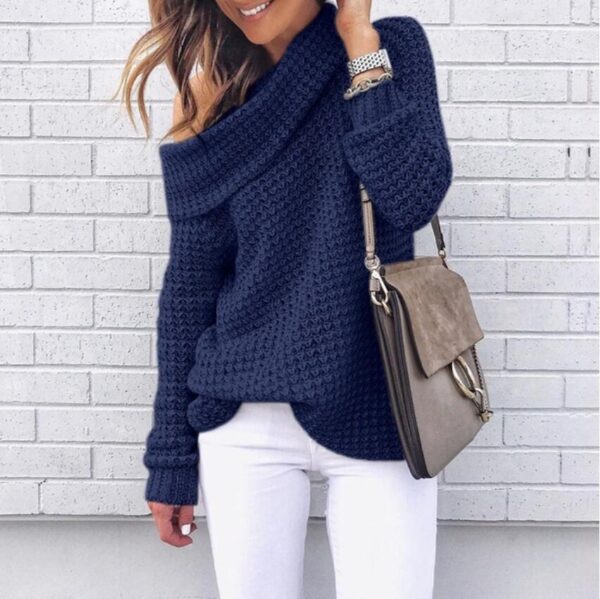 Stylish Women's Folded Neck Sweater for Winter Chic - Image 3