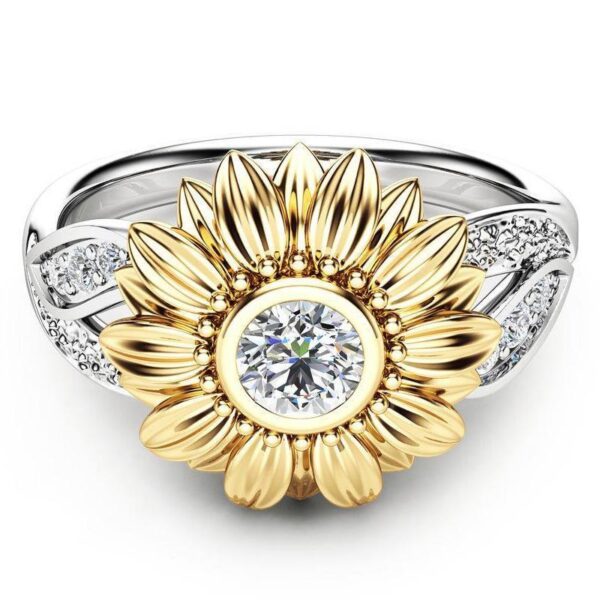Gold Plated Sunflower Zircon Ring - Image 4
