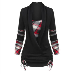 Women’s Colorblock Top with Wool Plaid Sleeves