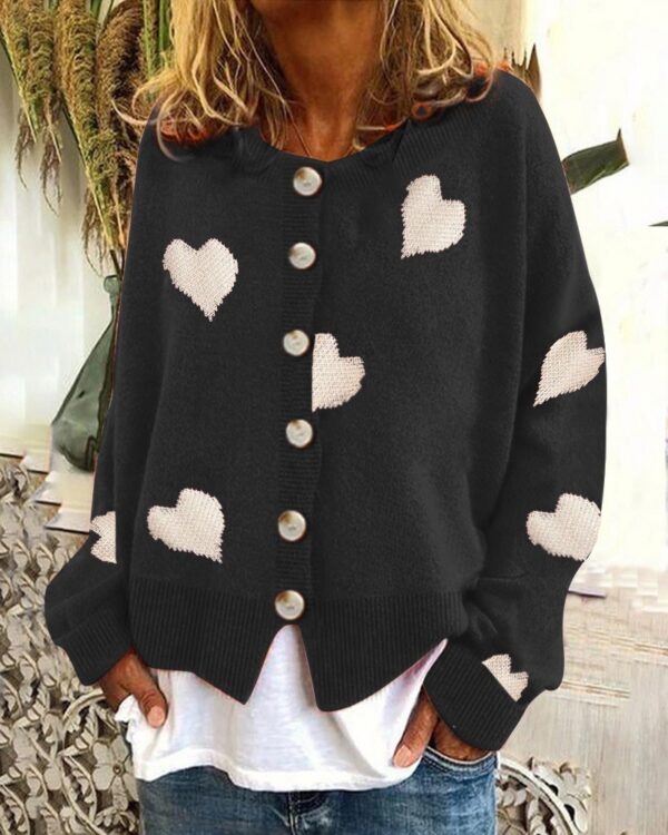Women's Sweater Cardigan with Lovely Hearts - Image 4
