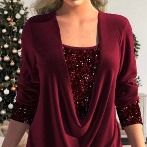 Elegant U-Neck Sequined Top for Women