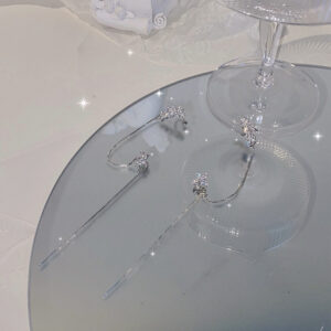 Silver Needle Flower Ear Line Earrings