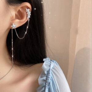 Silver Needle Flower Ear Line Earrings