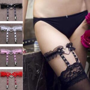 Peach Heart Mesh Leg Garter Belt