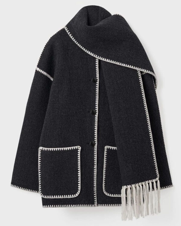 Women's Fashionable Woolen Coat with Scarf Tassel - Image 9