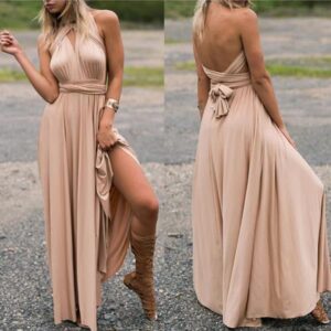 Women’s Long Party Dress with Cross-Back Design