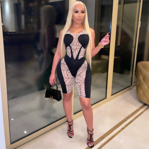 Sensational Sleeveless Jumpsuit with Mesh See-Through Detail for Women
