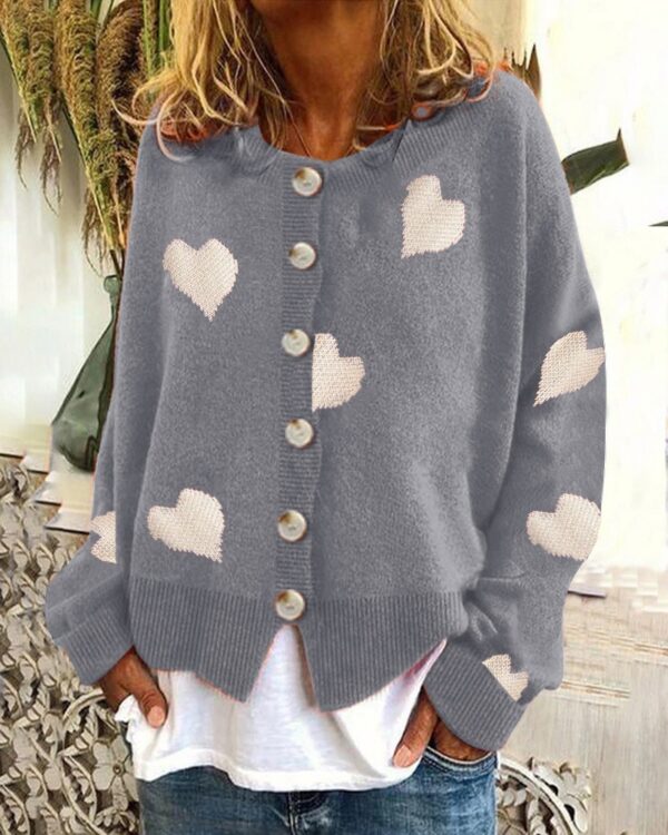 Women's Sweater Cardigan with Lovely Hearts - Image 6
