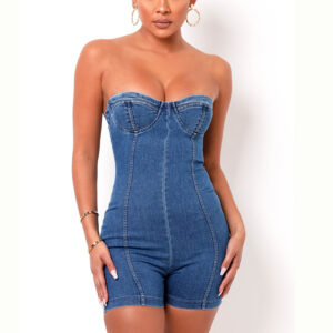 Women’s Tube Top Short Denim Jumpsuit