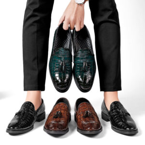 Men’s Snake Pattern Vintage Leather Shoes with Pointed Toe
