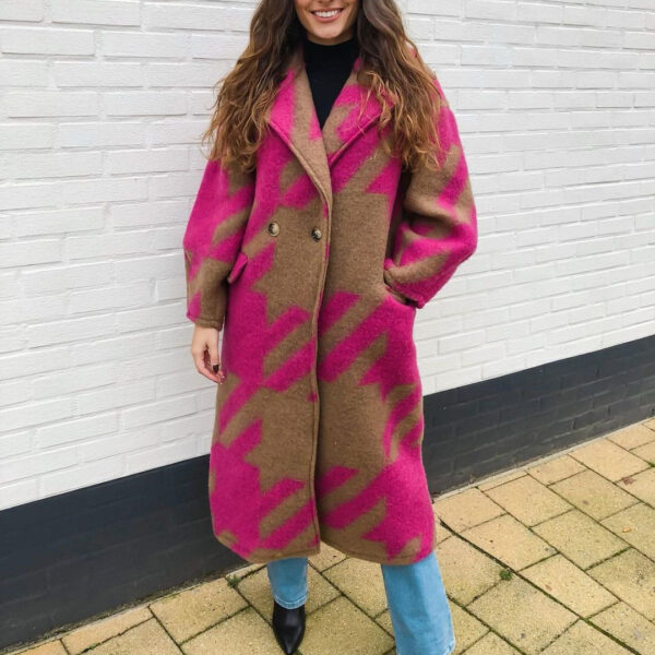 Women's Color Matching Turn-down Collar Coat - Image 5