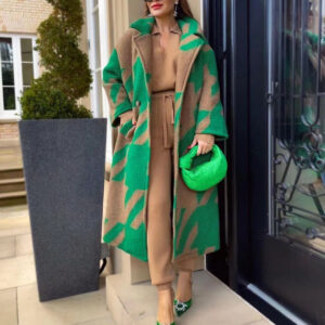 Women’s Color Matching Turn-down Collar Coat