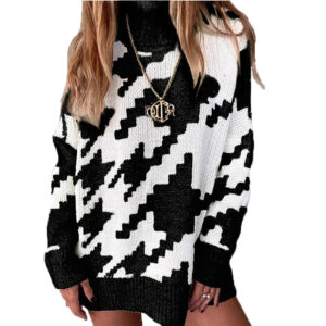 Women’s Mid Length Sweater with Stylish Lapel and Contrasting Hues
