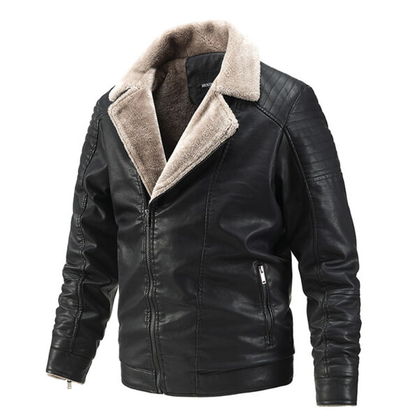 Men's Leather Jacket with Soft Plush Lining - Image 3
