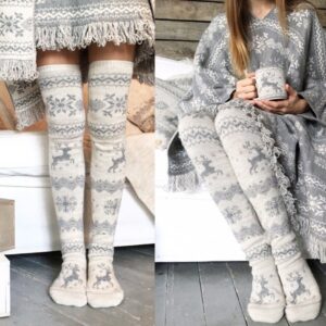 Festive Elk Jacquard Over Knee Christmas Stockings for Women