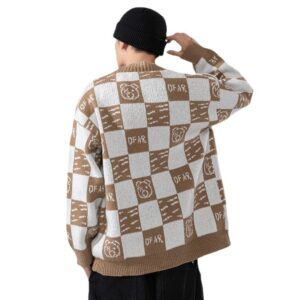 Men’s Loose Fitting Cardigan Sweater with Color Patchwork