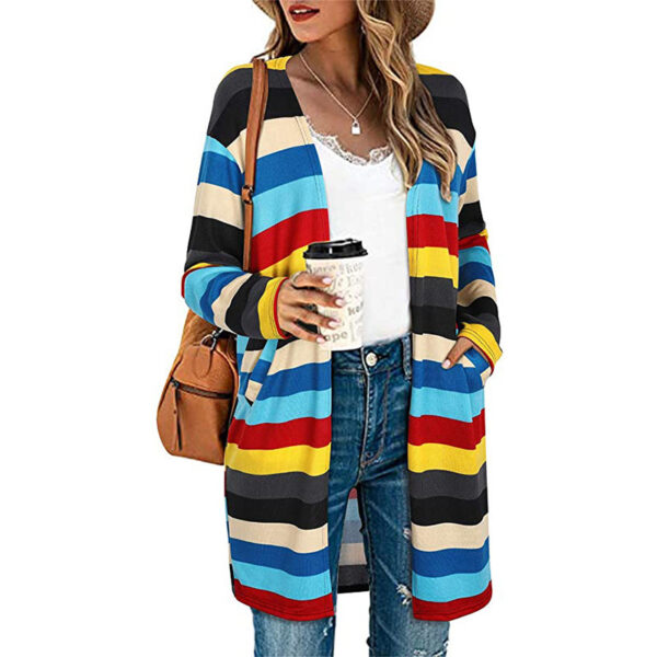 Women's Loose Fitting Striped Cardigan - Image 3