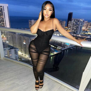 Women’s Suspender Jumpsuit with See-Through Detail