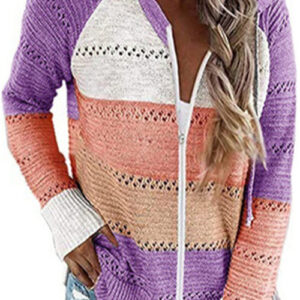 Women’s Open Front Cardigan – Soft and Lightweight Color Block Sweater
